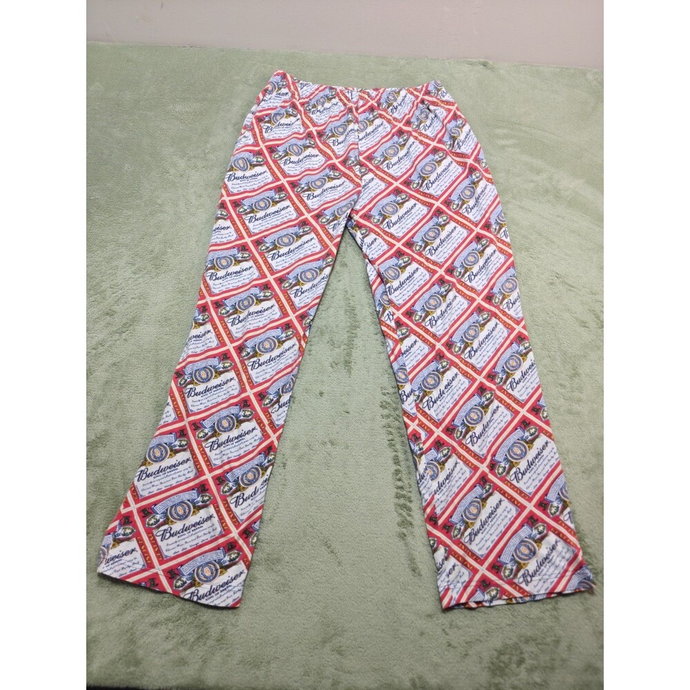 Budweiser Pajama Pants Large L Red White Beer Can Label Print Lounge Wear